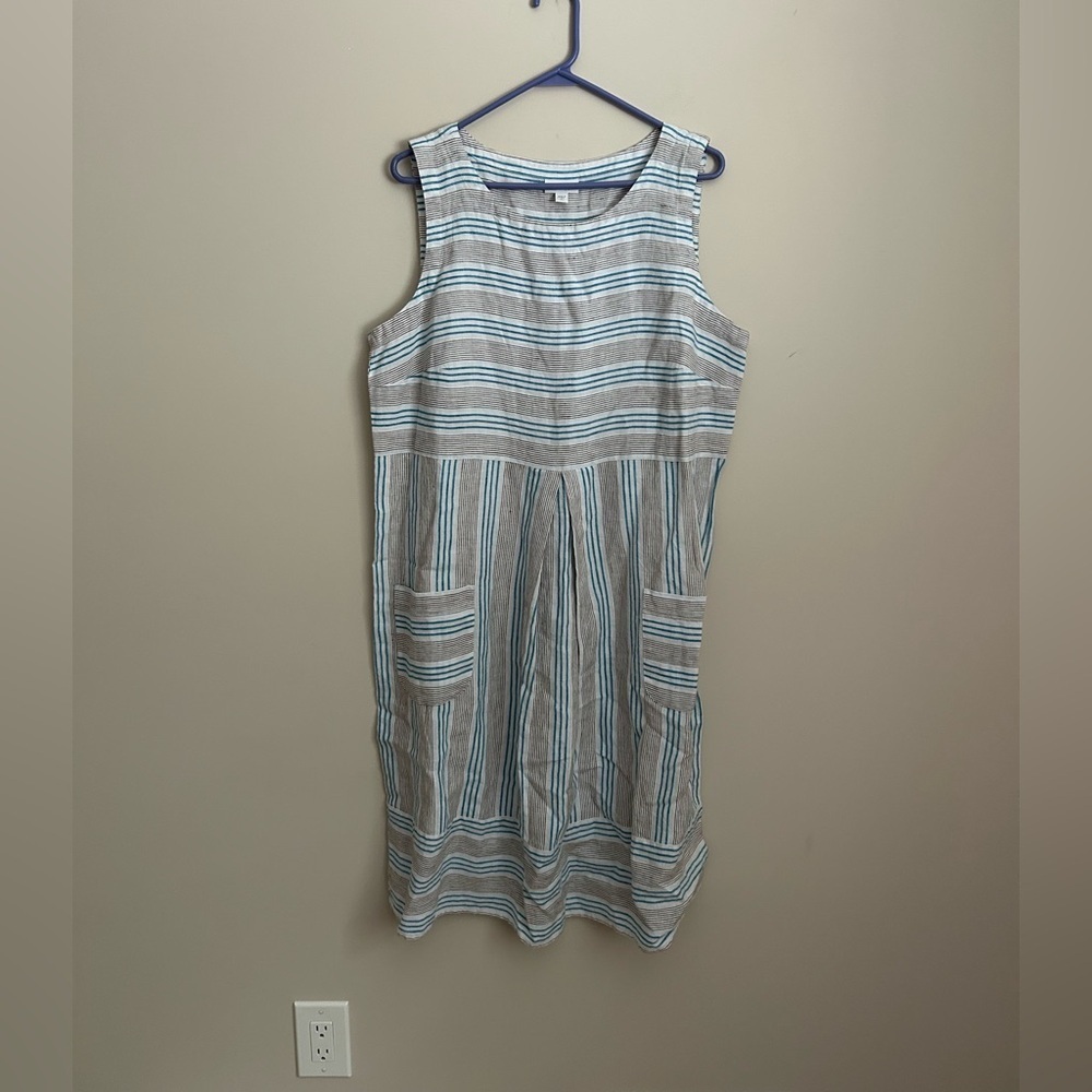 J. Jill 100% Linen Striped Dress Size Large Tall